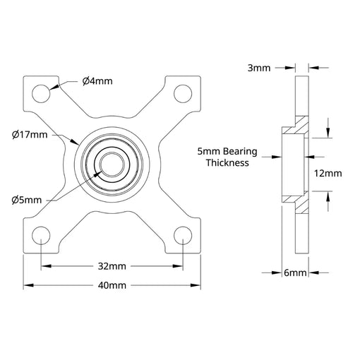 ServoCity 5mm Bore Face Thru-Hole Pillow Block (32mm x 32mm Mounting Pattern)