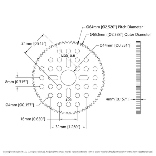 ServoCity 80 Tooth Hub-Mount Gear (MOD 0.8, 4mm Thick Acetal)