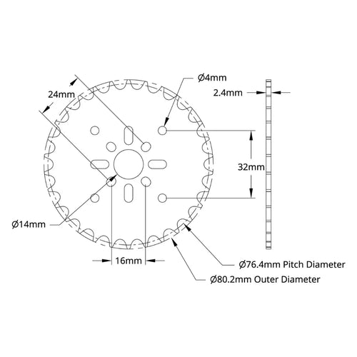 ServoCity 8mm Pitch Acetal Hub-Mount Sprocket (14mm Bore, 30 Tooth)