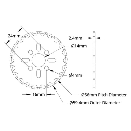 ServoCity 8mm Pitch Acetal Hub-Mount Sprocket (14mm Bore, 22 Tooth)