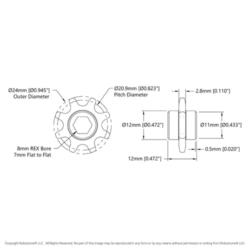 ServoCity 8mm Pitch Press-Fit Pinion Sprocket (8mm REX™ Bore, 8 Tooth) - 2 Pack