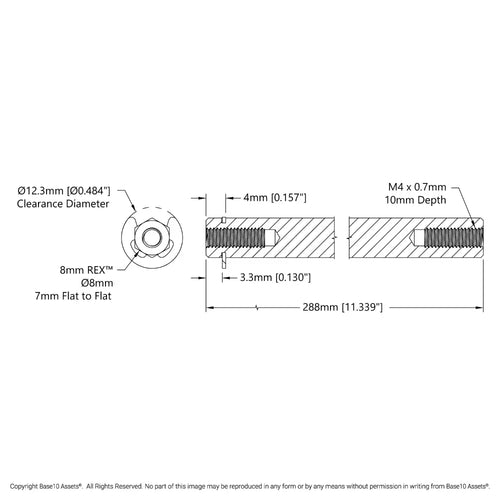 ServoCity 8mm REX™ Shaft w/ E-Clip (Stainless Steel, 288mm Length)