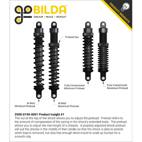 ServoCity Big Bore Shock (190mm Length, Black) - 2 Pack