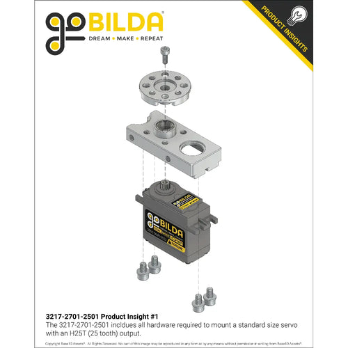 ServoCity Compact ServoBlock® (27mm Width, for Standard Size H25T Spline Servo, Hub-Shaft)