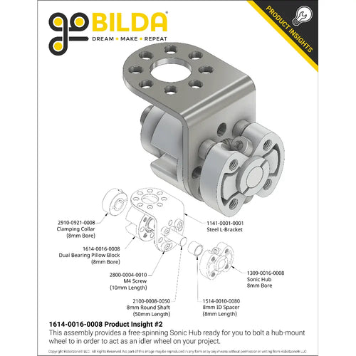 ServoCity Dual-Bearing Pillow Block (8mm Bore)