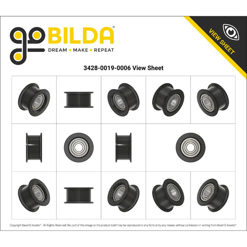 ServoCity Dual-Bearing Timing Belt Idler Pulley (6mm Bore, 18.5mm Diameter, 9.5mm inside Width)