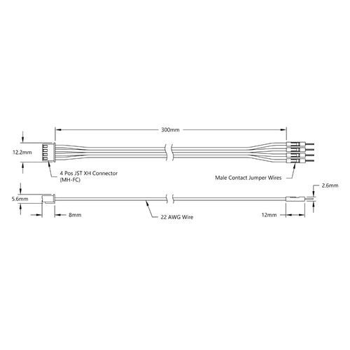 ServoCity Encoder Breakout Cable (4-Pos JST XH [MH-FC] to 4 x 1-Pos TJC8 [FH-MC]), 300mm L