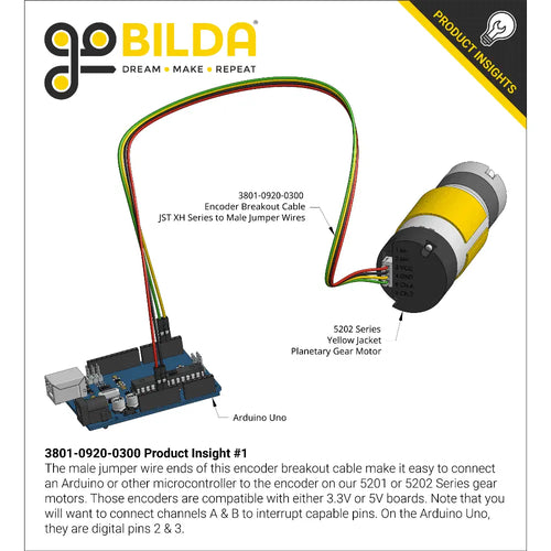ServoCity Encoder Breakout Cable (4-Pos JST XH [MH-FC] to 4 x 1-Pos TJC8 [FH-MC]), 300mm L