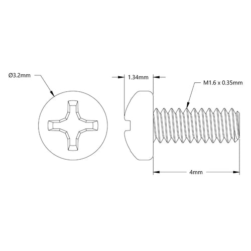ServoCity M1.6 x 0.35mm Stainless Steel Pan Head Screw (4mm Length) - 6 Pack