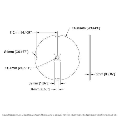 ServoCity Plastic Hub-Mount Disc (14mm Bore, 240mm Diameter)