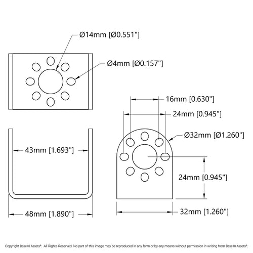 ServoCity Steel U-Bracket, Round-End