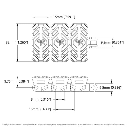 ServoCity Tumbleweed Tank Track (800mm Length, 50A Durometer Treads)