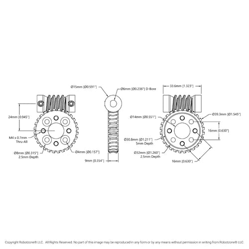 ServoCity Worm Gear Set (28:1 Ratio, 6mm D-Bore Worm)