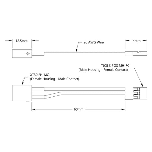 ServoCity XT30 [FH-MC] to 2-Pos TJC8 Power Connector [MH-FC] Adaptor (60mm Length)