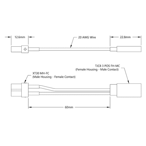 ServoCity XT30 [MH-FC] to 2-Pos TJC8 Power Connector [FH-MC] Adaptor (60mm Length)