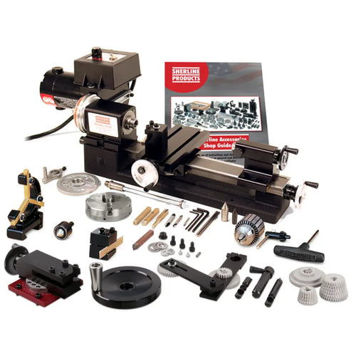 Sherline Manual 8-Inch Tabletop Lathe with Zero Adjustable Handwheels Package C (Inch) (EU)