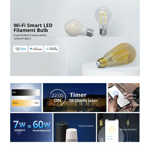 SONOFF B02-F Smart Wi-Fi LED Filament Bulb  (B02-F-A60)