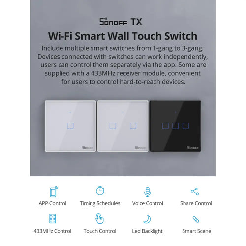 SONOFF TX Series WiFi Wall Switch (T1, UK, 1 Gang, White)