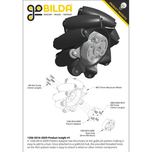 Threaded REV to Thru-Hole goBILDA Pattern Adaptor (16-9)