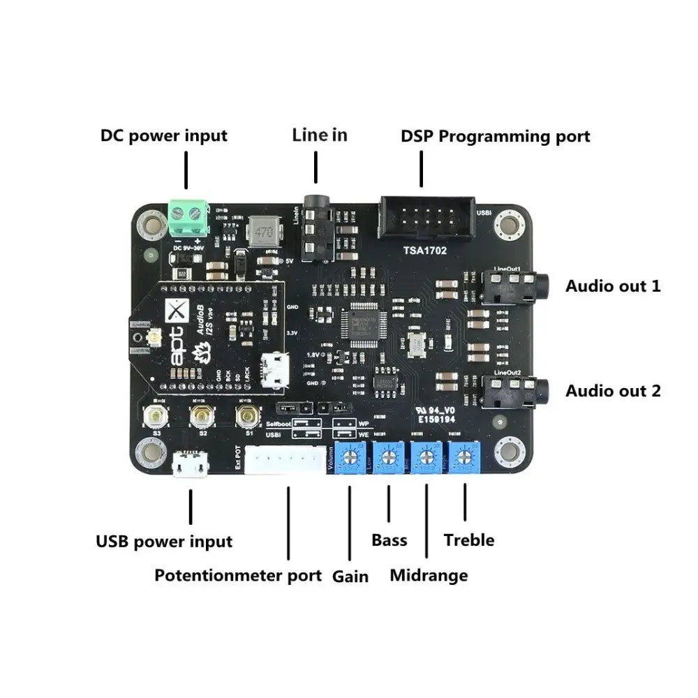 Tinysine TSA1702B Bluetooth + DSP Audio Receiver Board - TWS Mode