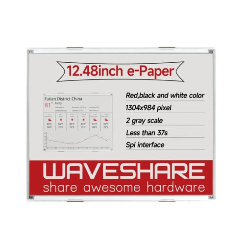 Waveshare 12.48" E-Ink Raw Display, 1304×984, Red/Black/White 3-Color