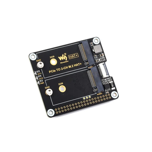 Waveshare PCIe to 2-Ch M.2 Adapter for Raspberry Pi 5, Compatible w/ 2230/2242 Size NVMe Solid State Drive
