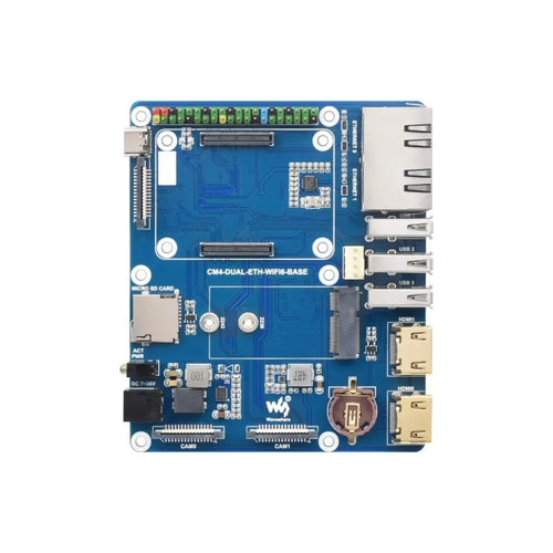 Waveshare WIFI6 Dual ETH Mini-Computer for Raspberry Pi CM4 (not Included), Onboard M.2 E (Board, Case, EU Power)