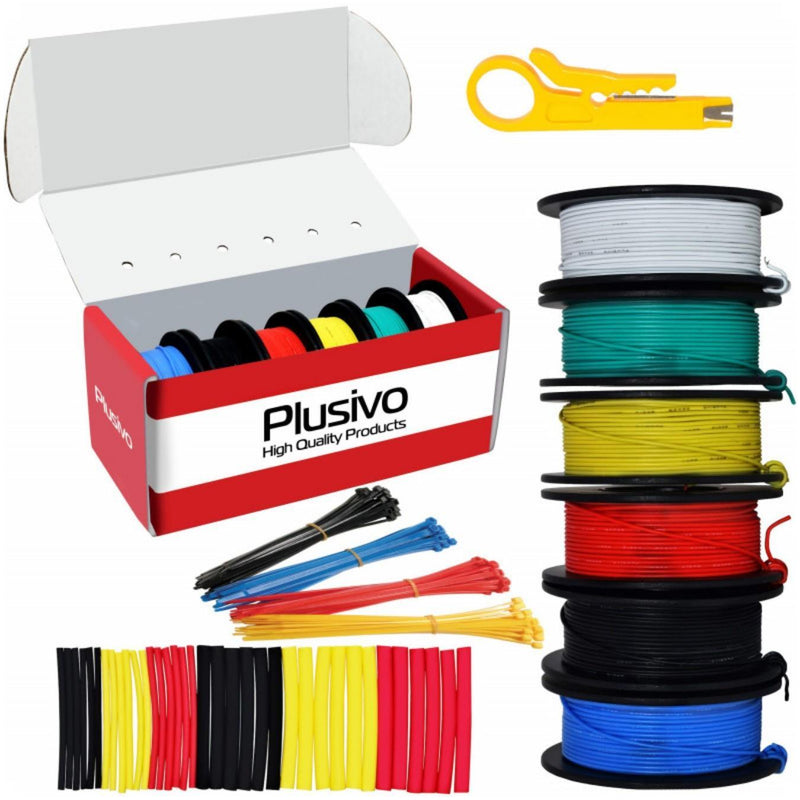 Plusivo 30AWG Hook Up Wire Kit - 6 Colors (20m each)